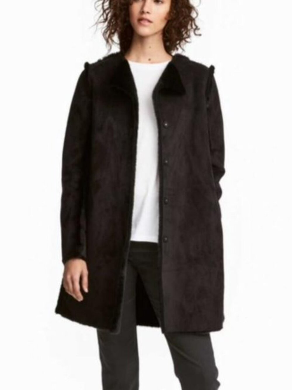 H&M Women Faux Suede & Faux Fur Jacket Coat, Hidden Pockets & Buttons, Size 2 BK